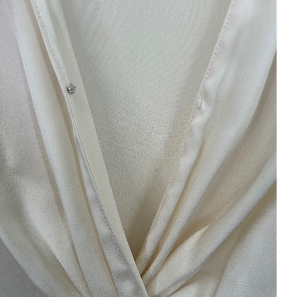 Theory Revolve Ivory Soft Satin LS Twist Blouse V-Neck Long Sleeve Top Size 6 - Picture 5 of 11